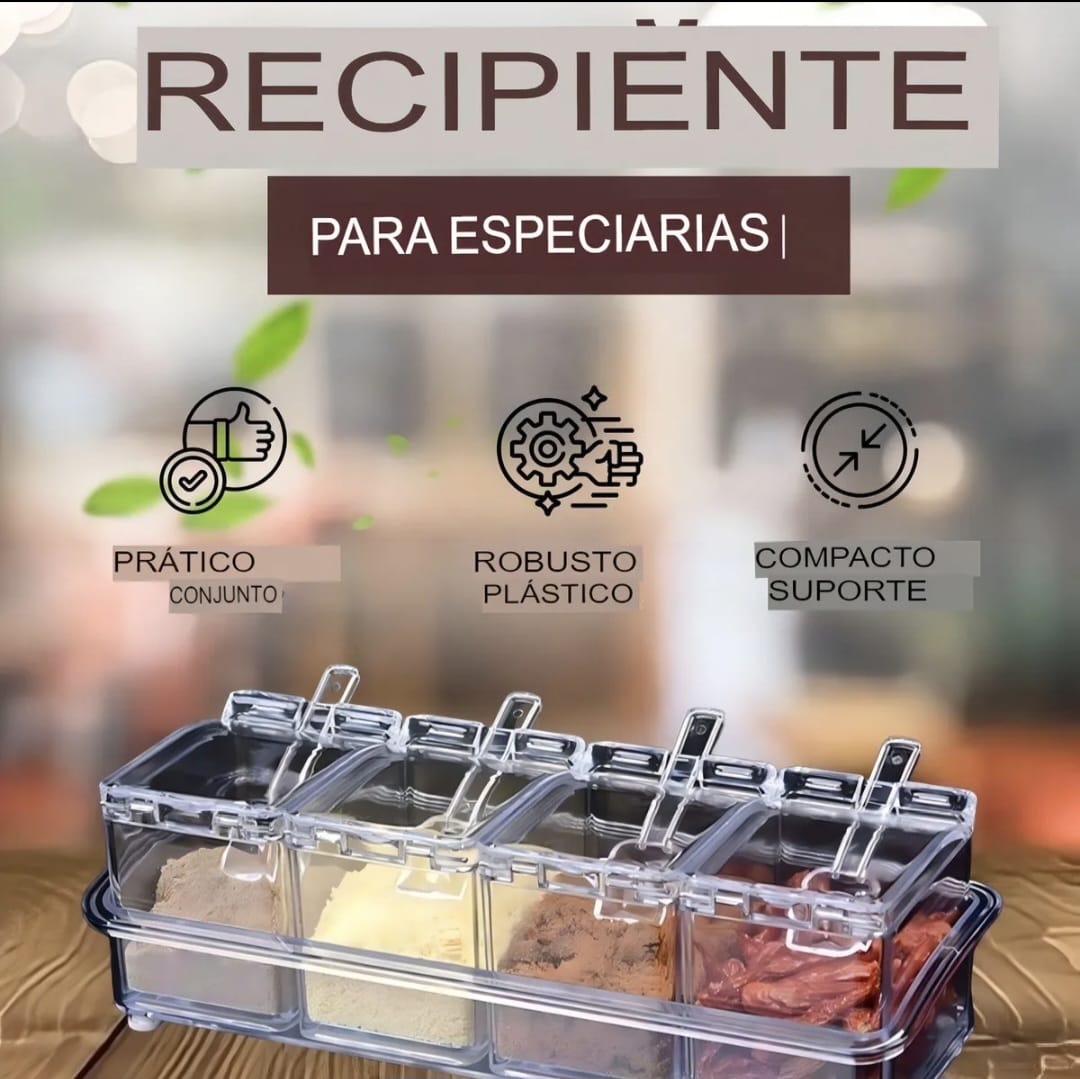Porta temperos acrílico 4 compartimentos