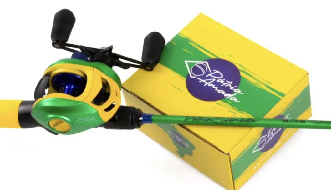 Conjunto de pesca maruri verde amarelo e azul - Vara e caretilha