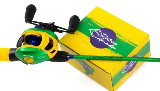 Conjunto de pesca maruri verde amarelo e azul - Vara e caretilha