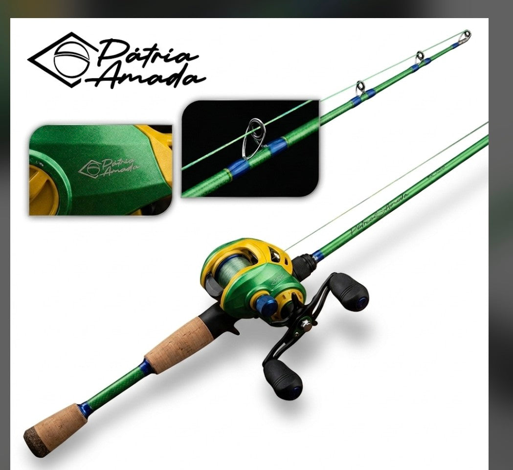 Conjunto de pesca maruri verde amarelo e azul - Vara e caretilha